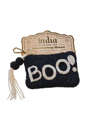 Wandering Moon BOO Handcrafted Beaded Zip Pouch